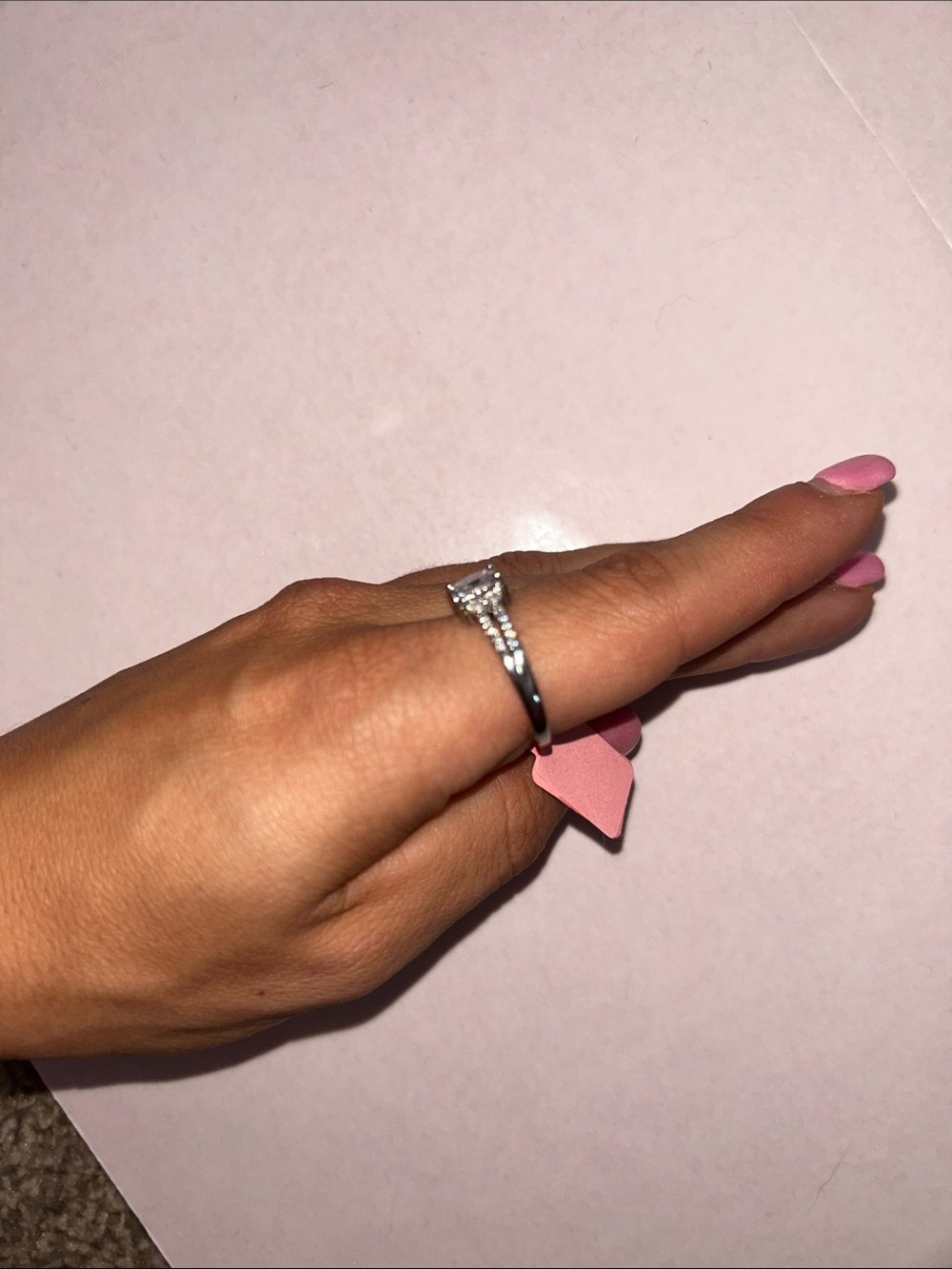 Sparkly Silver Plated Halo Ring with Cubic Zirconia Square Center Stone - Silver - Picture 6 of 6